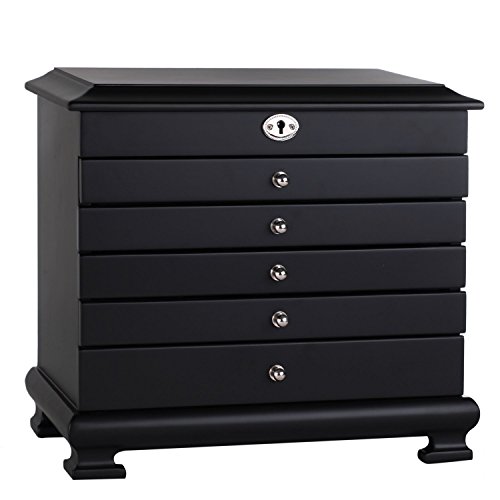 ROWLING Schmuckkasten Holz schmuckschrank Schmuckkoffer mit 5 Schubladen Schmuckkästchen Schatulle MG0160BK