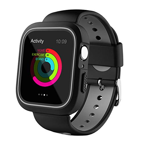 Preisvergleich Produktbild NICERIO Kompatibel mit Apple Watch 4, stoßfestes Uhrengehäuse mit Belüftungsband-Rahmenschutz für Apple Watch 44 mm (Schwarz und Grau)