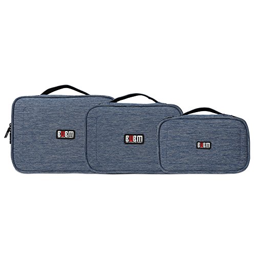 BUBM 3 Stücke Mehrfachfunktion Kabelorganiser Tasche Reisetasche mit Doppelschichten für Elektronische Zubehöre wie Netzteil, Maus und USB Stricks, Denim Blau - 2