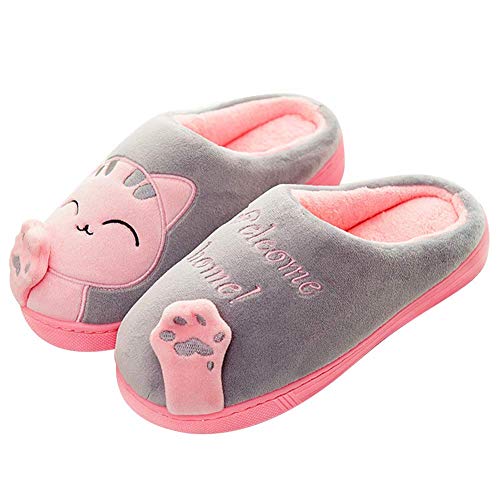 Sixspace Zapatillas de estar por casa gato para mujer Invierno Interior Caliente Suave Antideslizante Slippers hombre