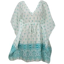 Mogul Interior Womens Short Kaftan Dress White Cotton Gauze Bikini Cover Up Caftan L