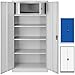 Büroschrank C001D Geheimfach Aktenschrank Metallschrank Universalschrank Flügeltürschrank Stahlschrank Lagerschrank Ideal für Büro Verschließbar (grau/grau)