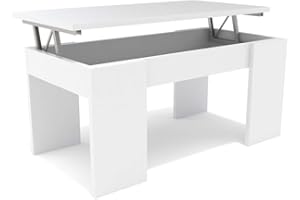 DORMIDAN- Mesa de Centro elevable, Comedor o Auxiliar, Mayor Grosor y Estabilidad (Blanco/Blanco)