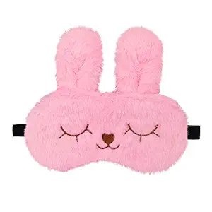 Jenna Cute Fur Sleeping Eye Shade Mask Cover for Insomnia, Meditation, Puffy Eyes and Dark Circles Bunny Pink