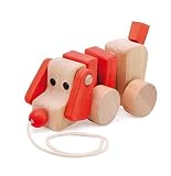 Zieh-Hund "Wuffel" Holz ca. 22x8x9,5cm beige, rot