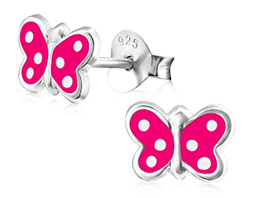Laimons Kids Pendientes para niña Mariposa Blanco, Rosa Plata de ley 925