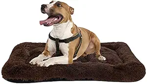 PetsHub's Deluxe Plush Dog & Cat Pet Bed Cushion Crate Mat,Washable Pet Bed for Medium Large Dogs & Cats and Dogs Crates Brown