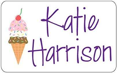 50 x 4cm x 2.5cm Personalised Ice Cream & Name Stickers School Nursery Tag Shoes
