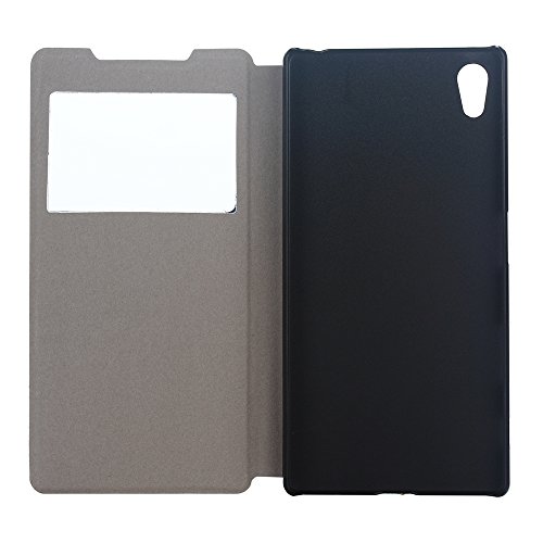 Sony Xperia Z5 Schutzhülle Leder Hülle, Alfort 3 in 1 Flip Fashion Design Dual Use Falten Premium PU Leder Tasche Case Cover Flip Fenster Window Touch Screen für Sony Xperia Z5 5.2″ Smartphone Funktion Standfunktion Unterstützte Telefone mit Schwarze Augen ( Schwarz ) + Netter Staub Stecker + Alfort Schwarz Stylus Pen - 5