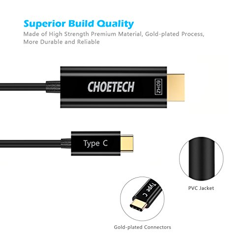 USB C auf HDMI Kabel (4K@60Hz), CHOETECH (6ft/1.8m) USB 3.1 Typ C (Thunderbolt 3 kompatibel) zu HDMI Kabel für MacBook pro 2017/2016, 2015/2016 MacBook, Samsung Galaxy S8/S8 Plus, ChromeBook Pixel und andere - 3