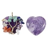 Soulnioi Amethyst 7 Chakra Tree Of Life Wrapped Necklace Pendant, Natural Amethyst Carved Heart-shaped Amethyst Healing Stone Pocket Stone, For Meditation Home Decor(amethyst)