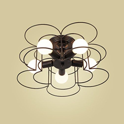 @ceiling light fixture Vintage Barn Metal 5 Lights Semi-embedded Ceiling Light Fixtures Drum Hanging Chandelier Paint Finish ( Color : Black )