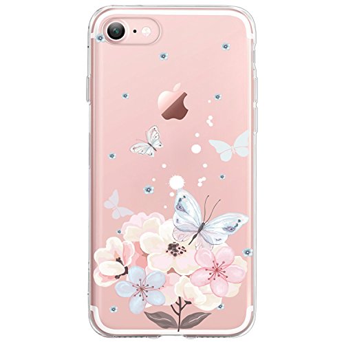 iPhone 6 Case, iPhone 6S Case, JIAXIUFEN Girl Floral TPU Silicone Gel Soft Clear Case Cover for Apple iPhone 6 6S - Light Pink Butterfly Flower