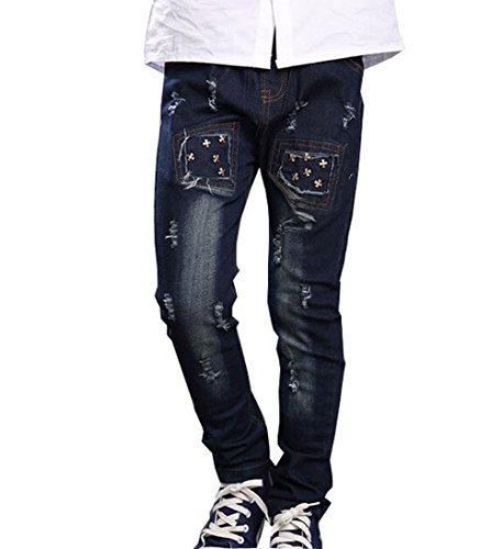 Tourwin New Chic Western Style Patch Rivet Pants Jeans For Boys