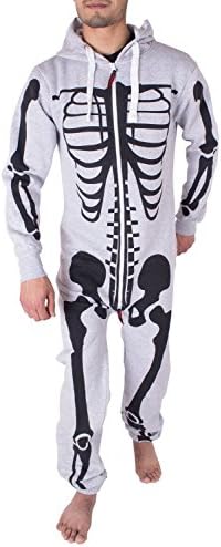 NOROZE Mens Unisex Halloween Skeleton All In One Onesie Jumpsuit (XXX-Large, Silver Grey)