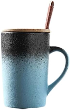Ceramic Mug With Lid Spoon Minimalist Couple Coffee Cups Vintage Teacup Office Water Cup Free Lettering ( Color : Blue )