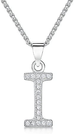 Just Jo Initial 'I' Sterling Silver and Cubic Zirconia Letter Pendant on 41-46cm Spiga Chain