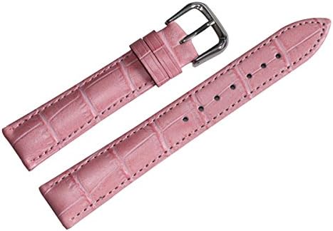 20mm Women's Pink Genuine Replacement Leather Watch Band Alligator Grain 7.87inch Length with Spring Pins