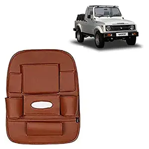 RD Universal PU Leather Car Auto Seat Back Organizer Multi Pocket Travel Storage Bag with Hangers, Tissue Paper and Bottle Holder-Tan Colour Compatible for Maruti Suzuki Gypsy no