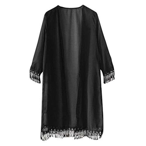 Preisvergleich Produktbild Xinan Damen Cardigan Kurzarm Quaste Chiffon Schal Kimono (, Schwarz)