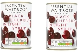 TRIZINGA Waitrose Essential Black Cherries in Light Syrup Tin 425g (Pack of 2)