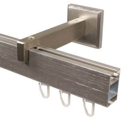 Design Innenlauf Gardinenstange eckig aus Aluminium in Edelstahl Optik, langer Wandabstand, 160 cm - 2