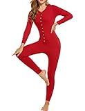 UNibelle Femme Vêtements Thermiques Combinaison Barboteuse Onesie Underwear Vêtements de Nuit T-Shirt Thermique avec sous-vêtements Thermiques Rouge