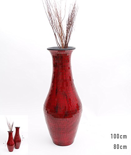 Große Bodenvase mit Glasmosaik 100 cm, Keramik, Rot