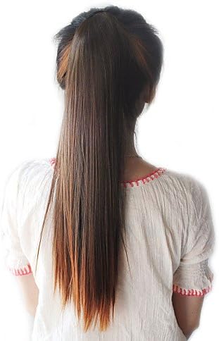 WIGSSALE 18 Inch Ribbon Tied Synthetic Light Brown Long Straight Ponytail Hair Extensions