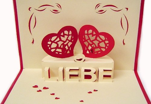 POP UP 3D Karte Liebe Verliebt Valentine zwei Herzen rot (#55) - 2