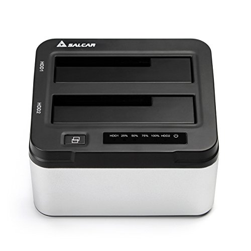 Salcar USB 3.0 Offline Klon Docking Station mit 2 Einschüben, optimiert für HDD/SSD Festplatte, 2,5″ und 3,5″, 2,5 und 3,5 Zoll (SATA I / II / III), inklusive USB 3.0 Kabel und 12V 4A Netzteil, unterstützt 2x 6TB (Silber) - 8
