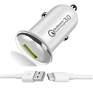 3.1A Fast Charging Car Charger For Xiaomi Mi 9T pro 18W Qualcomm Quick Charge 3.0 Car Charger, Fire Resistant, Lightweight, & Compact Smart Charging Car Charger for All Mobiles with Type-C USB Data Cable (RAT2-Black)