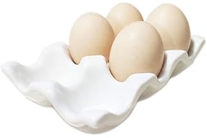 Bealuffe Portauova in Ceramica, Vassoio per 6 Uova, Contenitore in Porcellana per Frigorifero e Piano Cucina, Base Antiscivolo