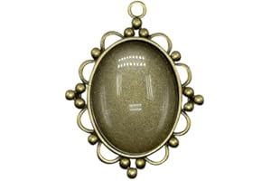 PH PANDAHALL PandaHall 5 Sets Pendant Cabochon Settings(40x30mm Oval Clear Glass Cabochon Covers, 63x49mm Alloy Tray Pendants), Antique Bronze