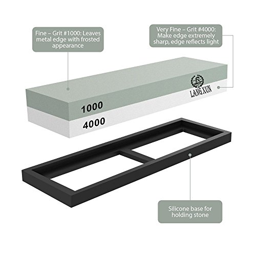 2-in-1-Messerschärfer Stein, 2 Seite Körnung 1000/4000 Schleifstein | Bonus Bambus rutschfest Boden & Winkel Führer - 2