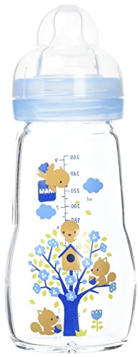 MAM Biberone di vetro, 260 ml, 0 + Mesi, Flusso Tettarella 2, Blu
