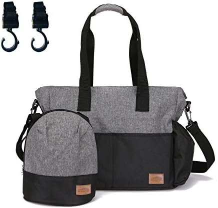 Large Diaper Bag for Women Men, Stylish Designer Tote Shoulder Bags with Insulated Bottle Sack, Gray (grey/black)