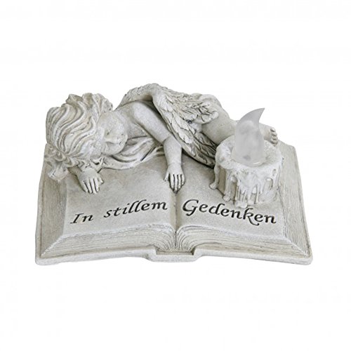 COM-FOUR® Deko Buch "In stillem Gedenken" mit Engel und LED-Kerze, in Stein-Antik-Optik, als Grabschmuck, 16,5x12,3cm
