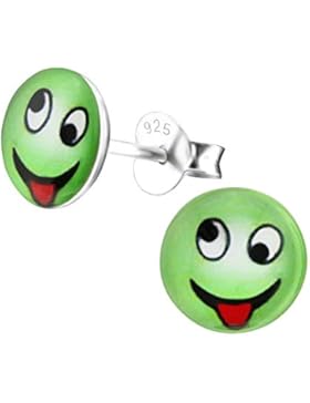 Laimons Kids Kinder-Ohrstecker Kinderschmuck Gesicht Platte Platte Grün Sterling Silber 925