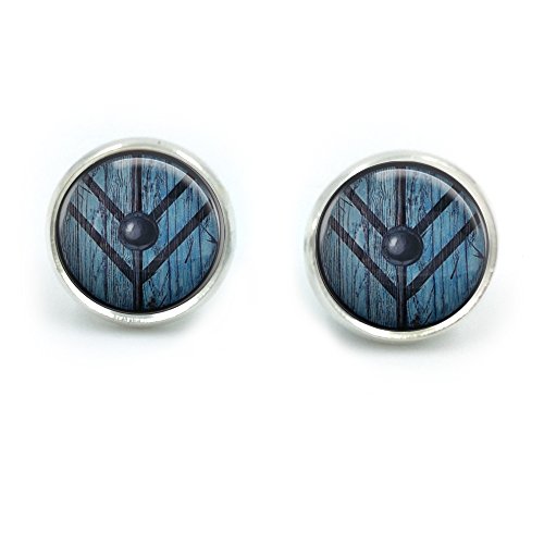 Silver Plated Lagertha Shield Maiden Glass Dome Round Cabochon Stud Earrings Gift UK