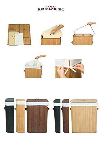 Kronenburg Bambus Wäschekorb Wäschesammler mit Deckel, Fassungsvermögen 100 L – 62,5 x 52 x 32 cm, Schwarz - 6