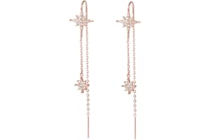 SLUYNZ 925 Plata Esterlina Estrella Pendientes Colgante Cadena para Mujeres Adolescentes Niñas Pendientes Enhebradores Largos Borla