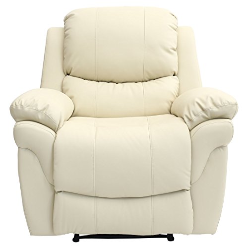 MADISON LEATHER RECLINER ARMCHAIR SOFA HOME LOUNGE CHAIR RECLINING GAMING (Cream)