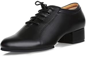 FM2018XSL Elegant Gentleman Men's Ballroom Dance Black Rounded Toe Leather 3cm/4.5cm Latin Lace-Up Heel Salsa Ballroom Dance