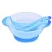 Greencolourful Practical Baby Suction Bowl Children Feeding Bowl with Sucker Bottom and Heat Sensing Feeding Spoons and a Fork(Blue)
