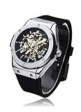 Timelyo® Herren-Armbanduhr, Automatikuhr, Schwarz, mechanisch, Replikat, Skelett-Uhr, Stahl, Sport