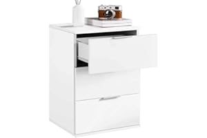 BAKAJI Comodino Camera da Letto Mobiletto Cassettiera 3 Cassetti con Maniglie in metallo Design Moderno in Legno MDF Colore Bianco Mobile Arredo Casa Dimensione 61 x 40 x 46 cm