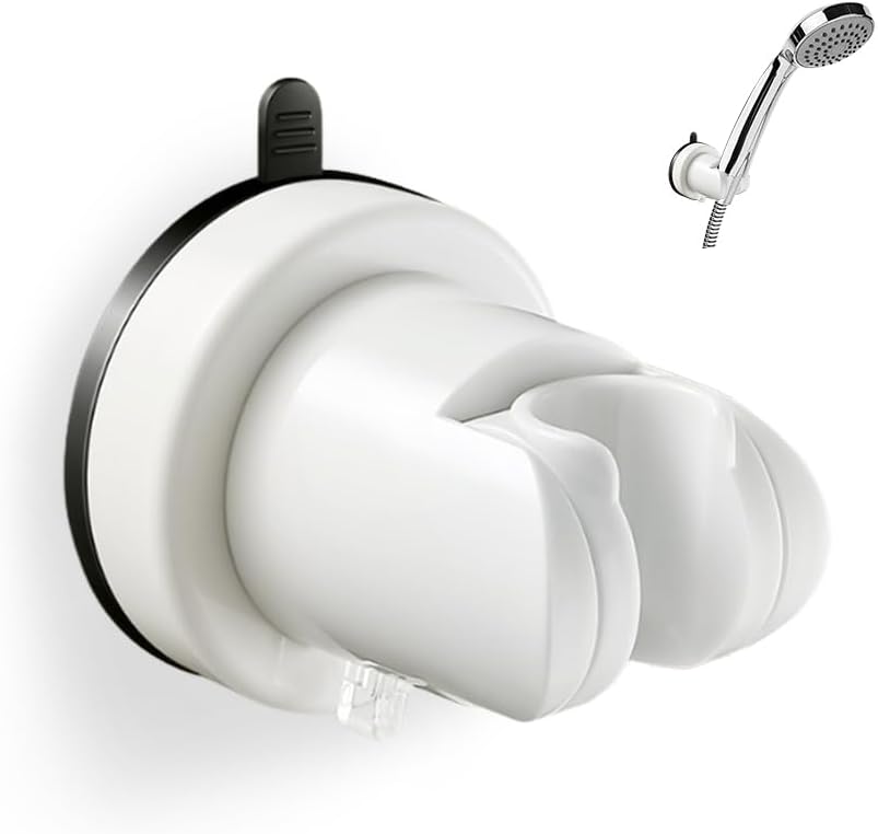 HMCEY Soporte Alcachofa Ducha Ventosa,Sujeta Alcachofa Ducha Pared Sin Taladro,Soporte Cabezal Duchas de Baño Universal,Shower Head Holder para Fijar y Ajustar Los Cabezales de Duchas - Blanco