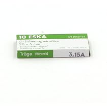 10x Fusibles Temporisés ESKA 63mA 250VAC - 5x20mm Laiton, Pour Applications électriques