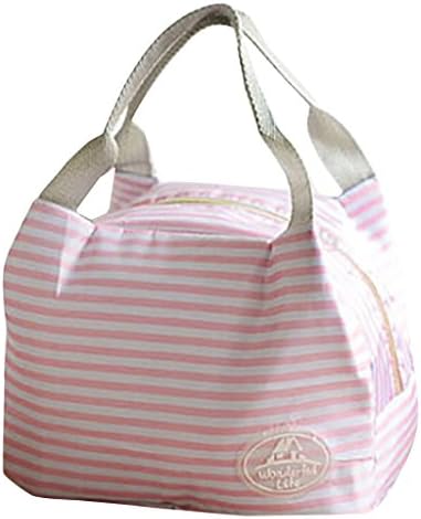 Clearance picnic lunch Bag,Internet Insulated Cold Canvas Stripe Picnic Carry Case Thermal Portable Outdoor Lunch Bag Storage Box Tote Storage Bag (23.5*15.5*30cm, Pink)